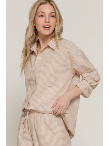 Stripe Gauze Button Up