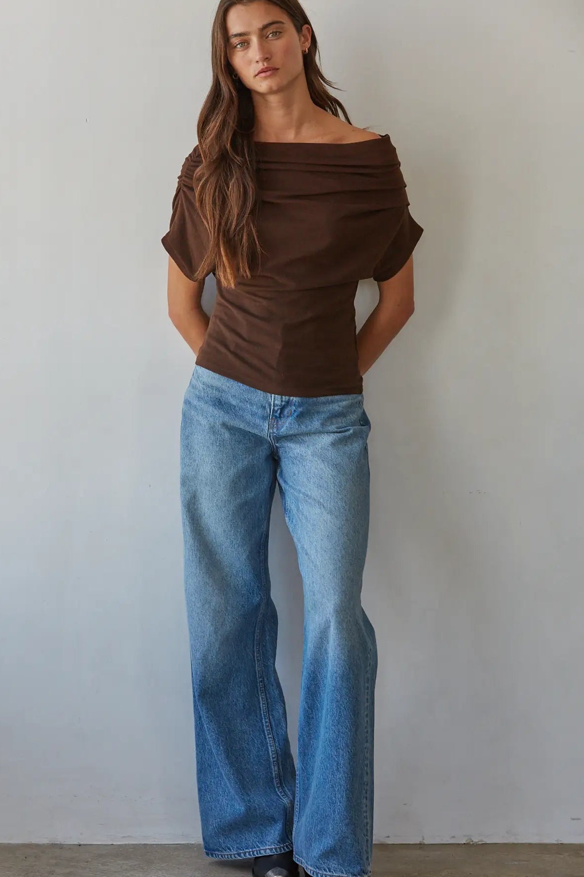 Off-Shoulder Drape Knit Top