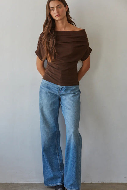 Off-Shoulder Drape Knit Top