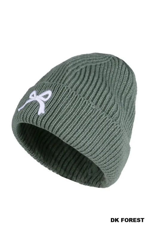 Coquette Bow Embroidered Cuff Beanie