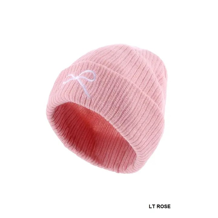 Coquette Bow Embroidered Knitted Beanie