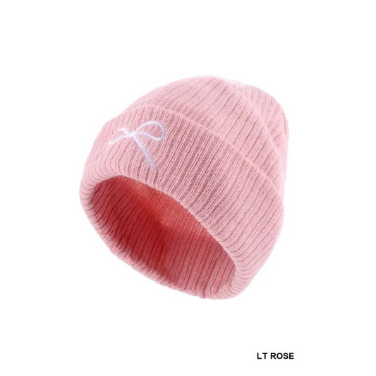 Coquette Bow Embroidered Knitted Beanie