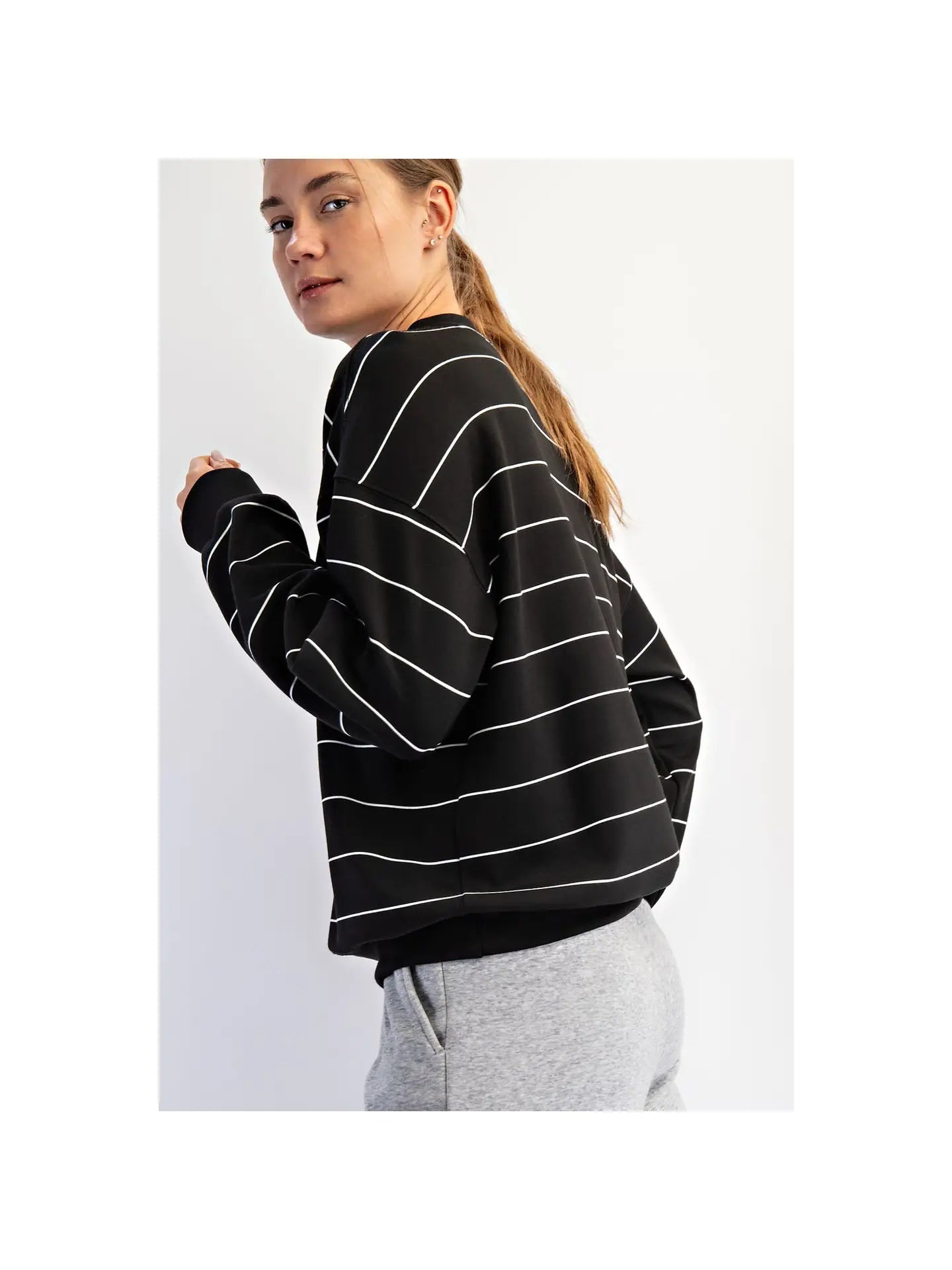 Modal Scuba Stripe Crew Neck Top