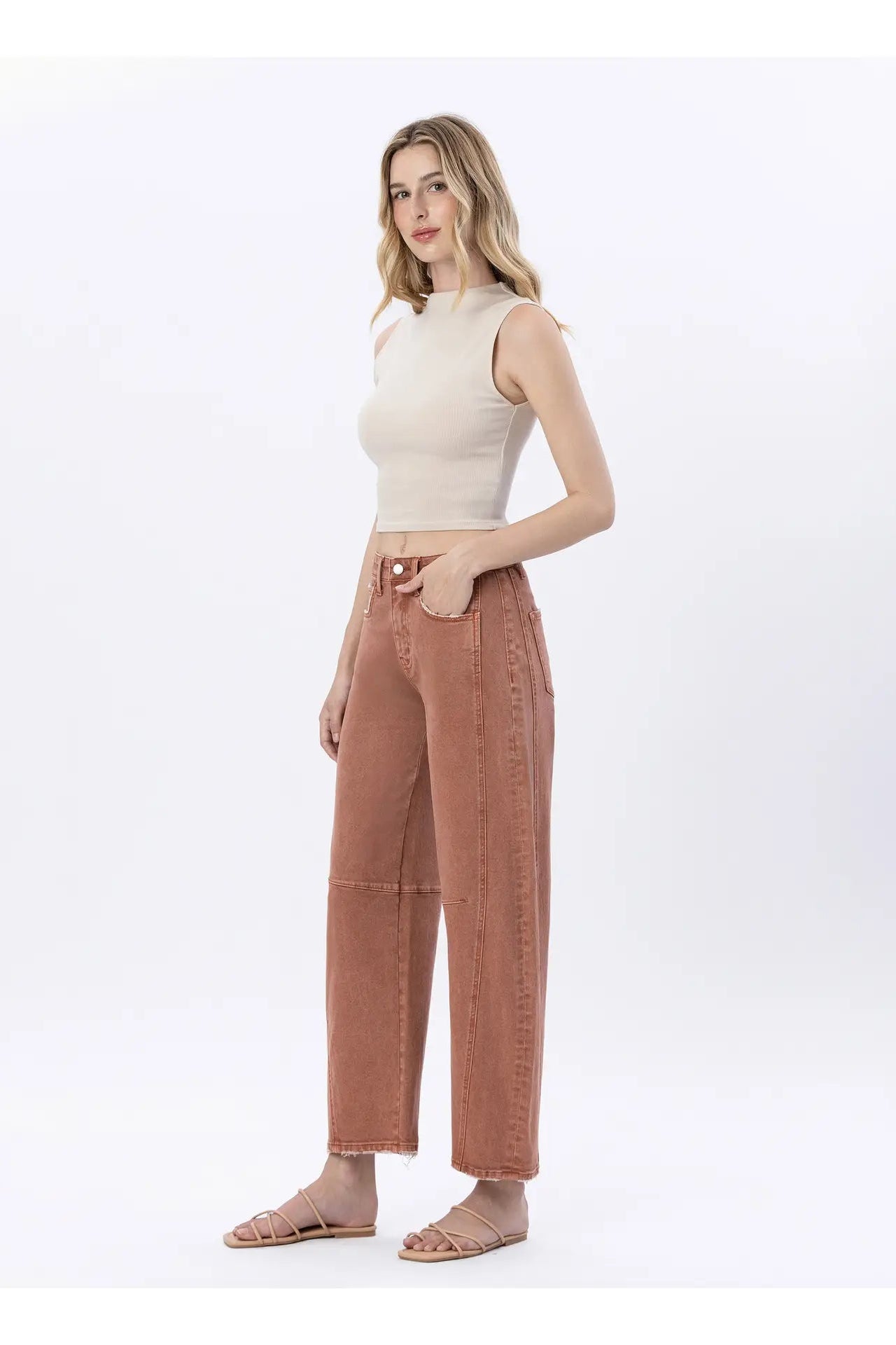 High Rise Twist Barrel Jeans