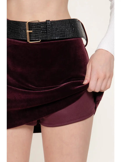 Crocodile Belted Velvet Mini Skirt