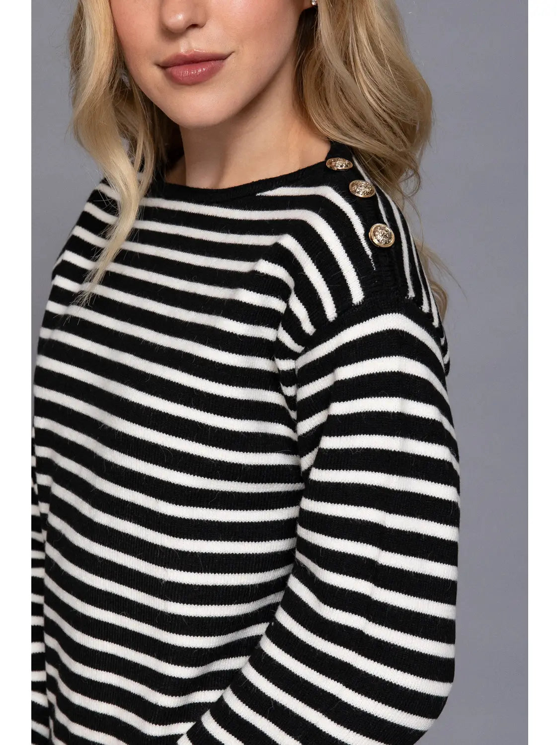Buttoned Shoulder Stripe Sweater