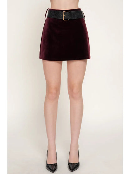 Crocodile Belted Velvet Mini Skirt