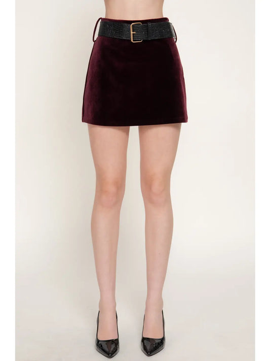 Crocodile Belted Velvet Mini Skirt