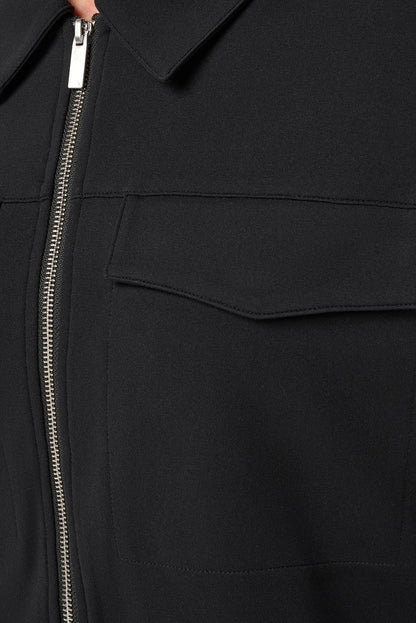 close up of black jacket zipper