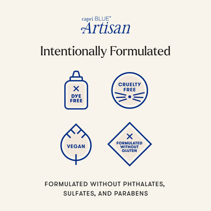 Capri Blue Artisan product features on a beige background