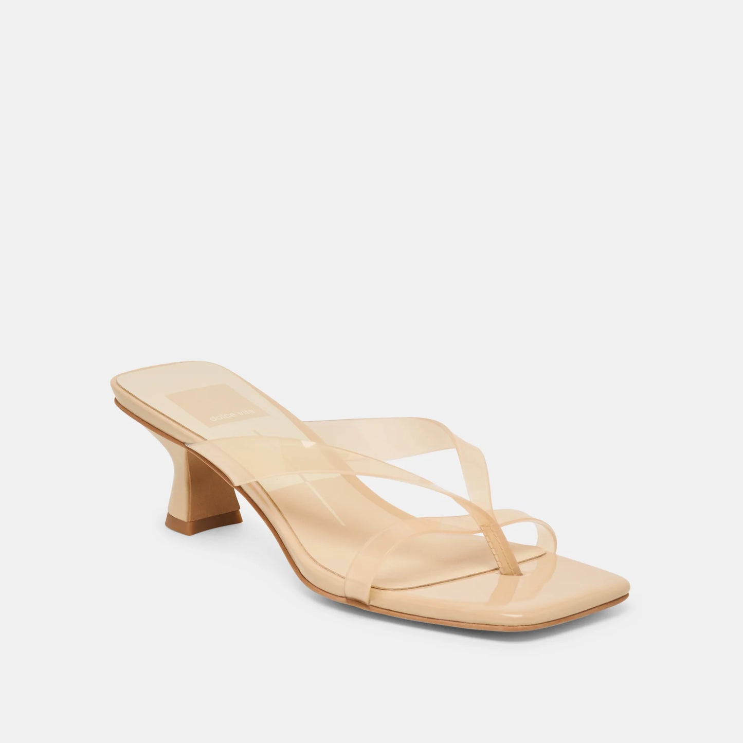 Beige sandal with a transparent strap on a white background