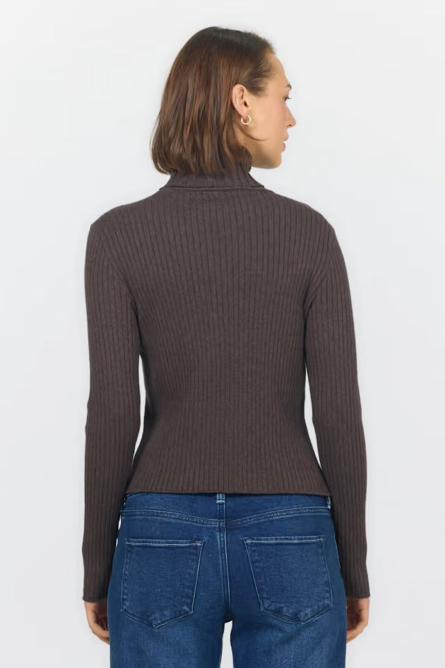 back view of woman in sweater