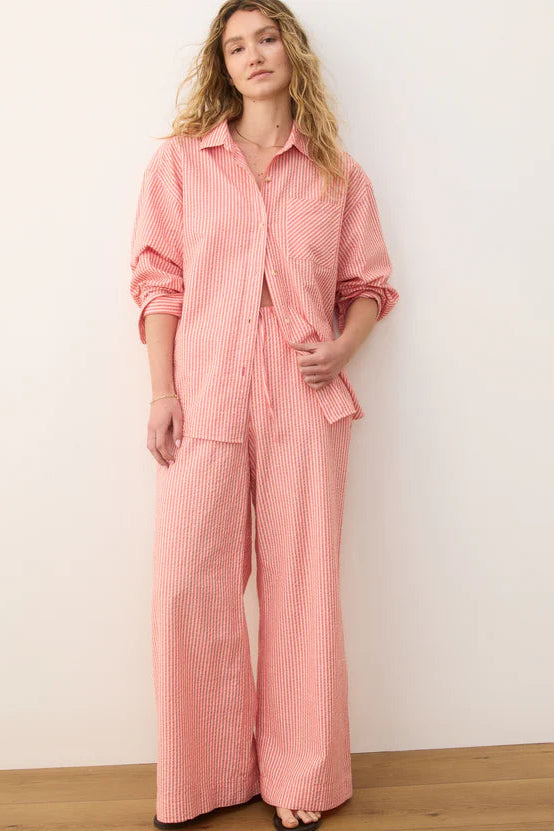 Seersucker Drawstring Wide Leg Pant