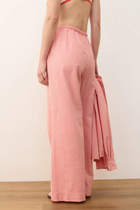 Seersucker Drawstring Wide Leg Pant