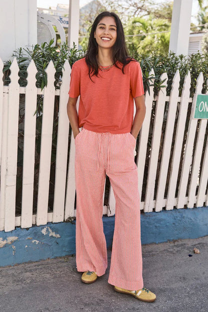Seersucker Drawstring Wide Leg Pant