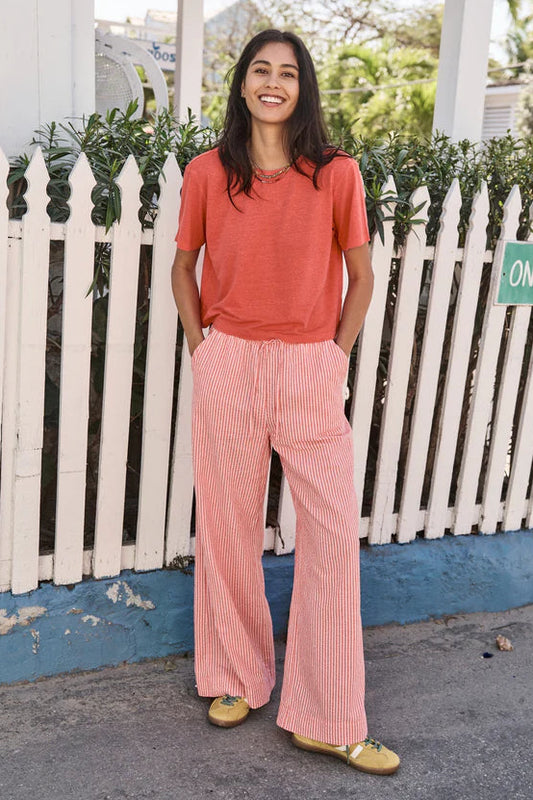 Seersucker Drawstring Wide Leg Pant
