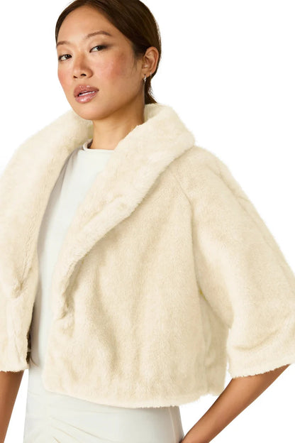 woman wearing fur coat with dress