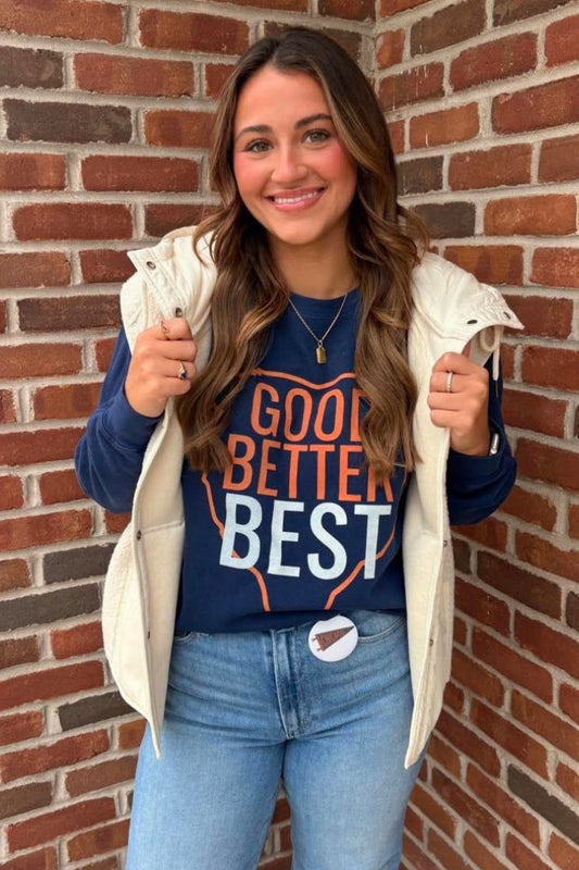 girl wearing good better best sweatshirt 