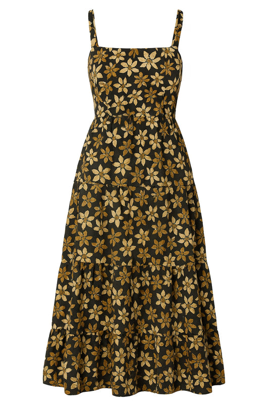 dress with black and tan vintage flower print 