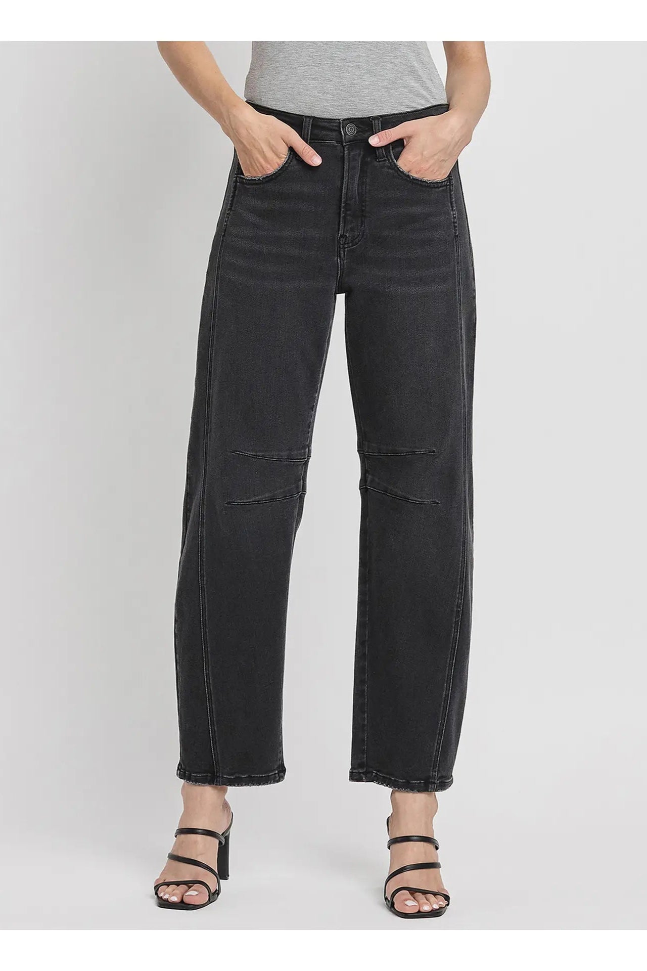 High Rise Ankle Barrel Leg Jeans