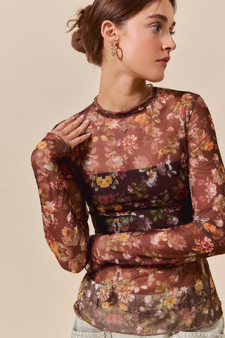 Stretch Floral Mesh Top