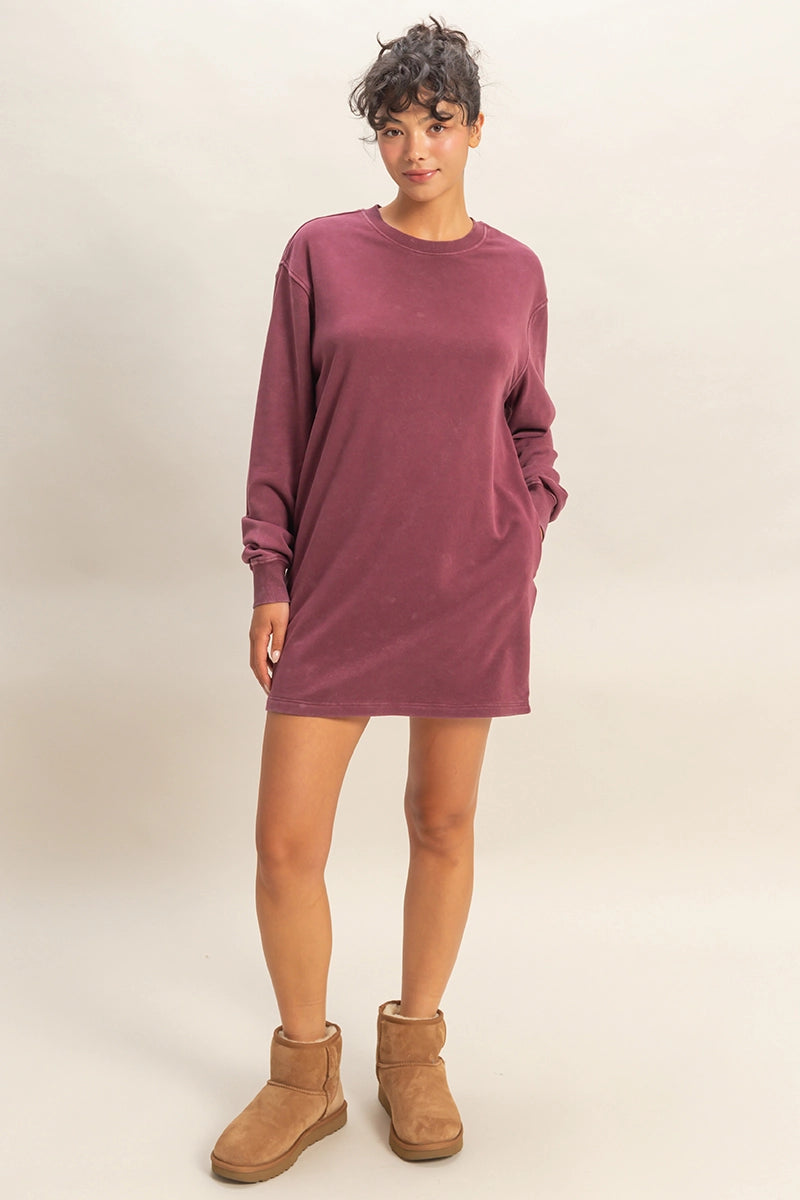Mineral Washed Oversized Mini Sweatshirt Dress