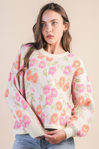 Floral Textured Knit Sweater