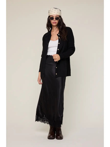 Satin Lace Midi Skirt