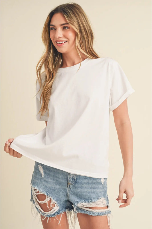 woman in tee and shorts