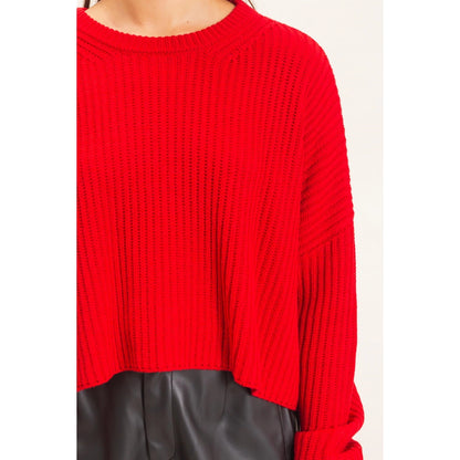 woman wearing red cropped sweater
