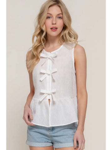 Front Bow Linen Top