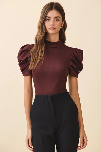 Stretch Knit Short Puff Sleeve Bodysuit