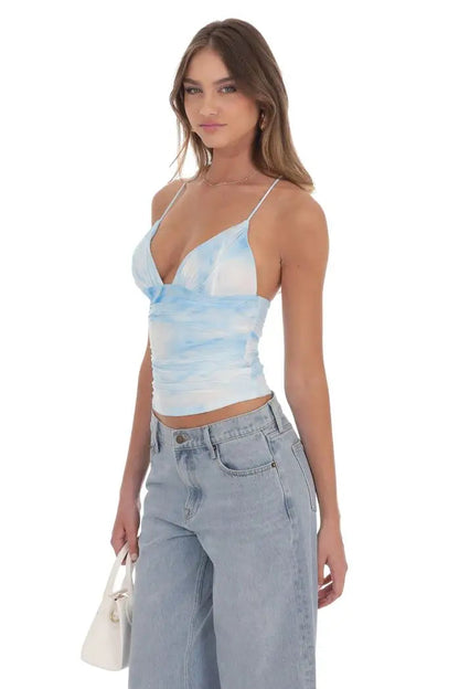 Swirl Mesh V-Neck Top