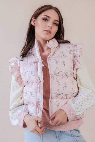 Ruffle Sleeve Puffer Vest