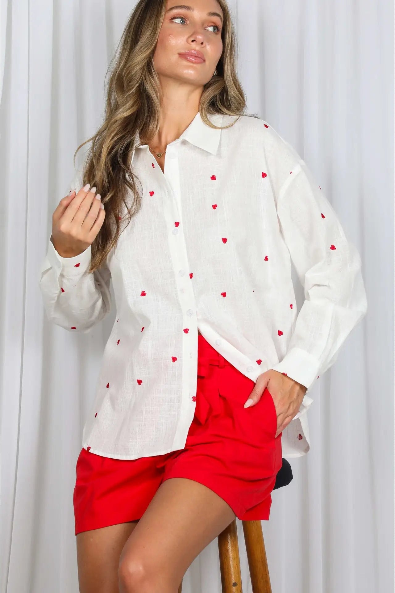 Sweet Heart Embroidered Button Up