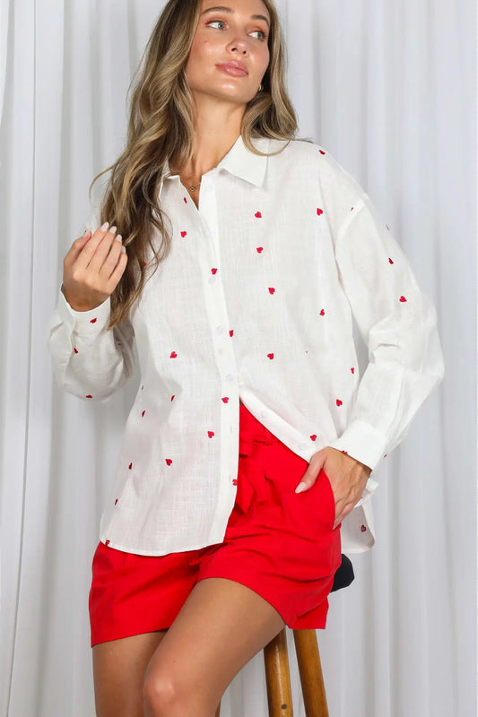 Sweet Heart Embroidered Button Up