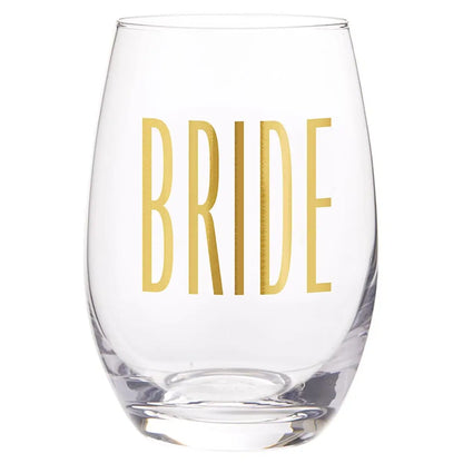 Gold Foil Stemless Wine Glass - Bride