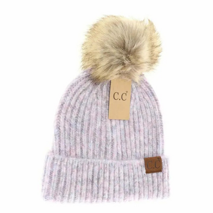 Soft Ribbed Fur Pom Beanie
