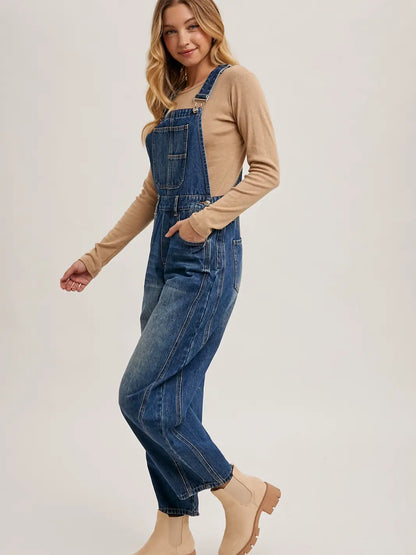 Denim Barrel Overalls