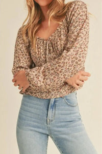 Floral Print Peasant Woven Top