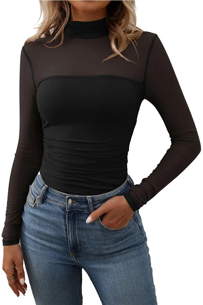 Half High Neck Sheer Top