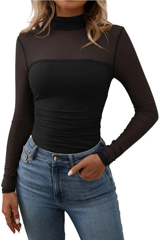 Half High Neck Sheer Top