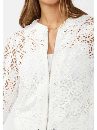 Floral Crochet Lace Bomber Jacket