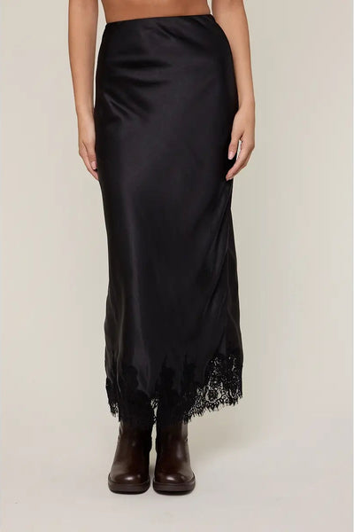 Satin Lace Midi Skirt