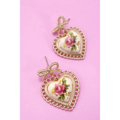 Rose Ceramic Porcelain Bow Drop Earrings