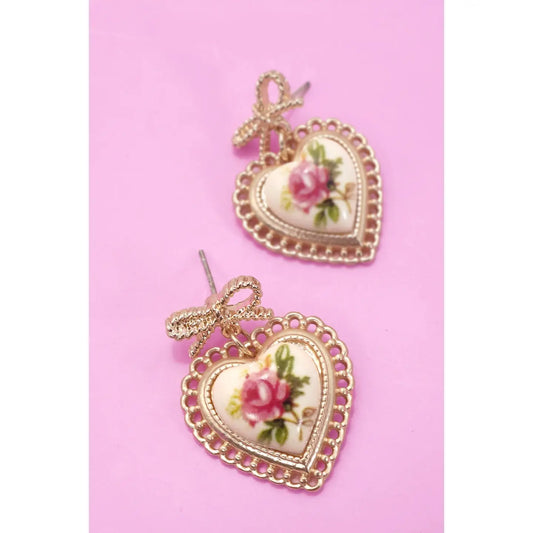 Rose Ceramic Porcelain Bow Drop Earrings
