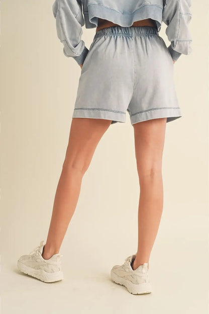 High Waisted Mineral Wash Shorts