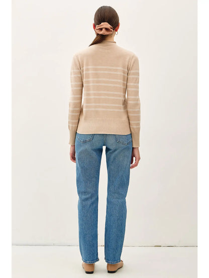 Double Striped Mock Neck Sweater