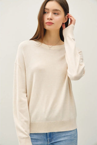 Drop Shoulder Basic Crewneck Sweater
