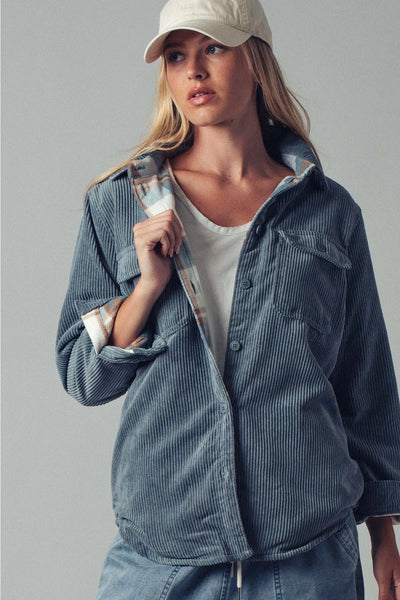 Plaid Lined Corduroy Flannel Shacket